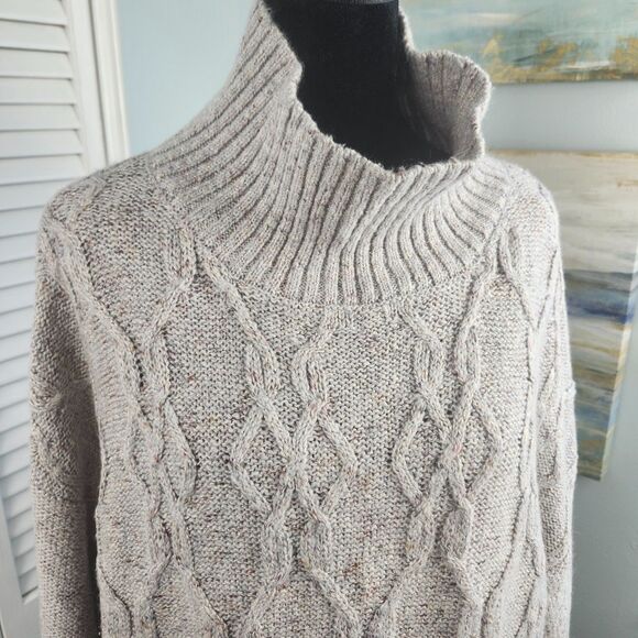 89th & Madison Cable Knit Sweater M/L Bell Sleeve Sparkle Marled Gray Pullover - Picture 2 of 9